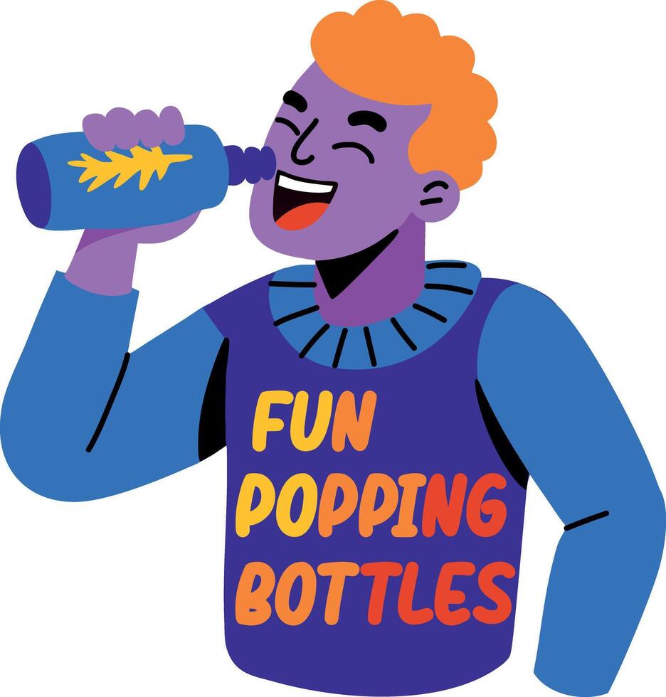 A flat sticker of a character drinking a bottle vector