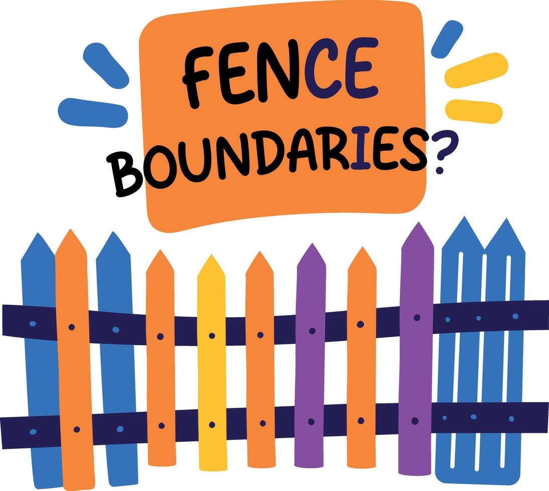 A flat sticker of a colourful fence with boundaries typography vector