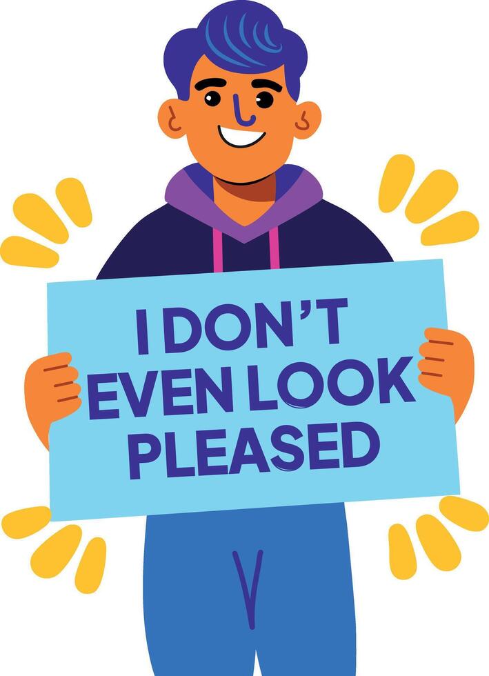 A flat sticker of not interested man with sarcastic typography written on a board vector