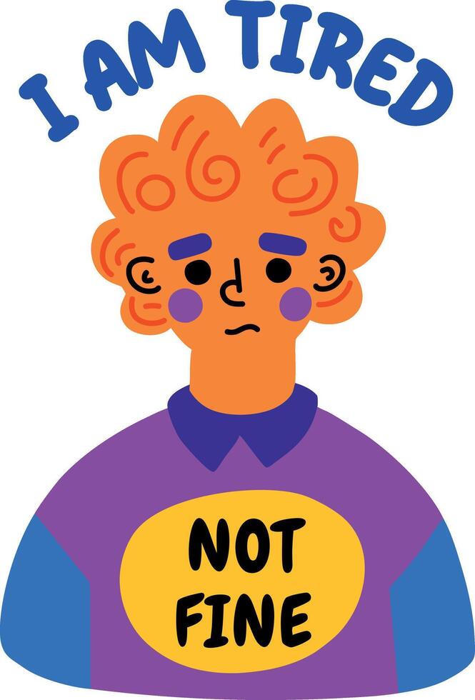 A flat sticker of a tired man with not fine typography vector