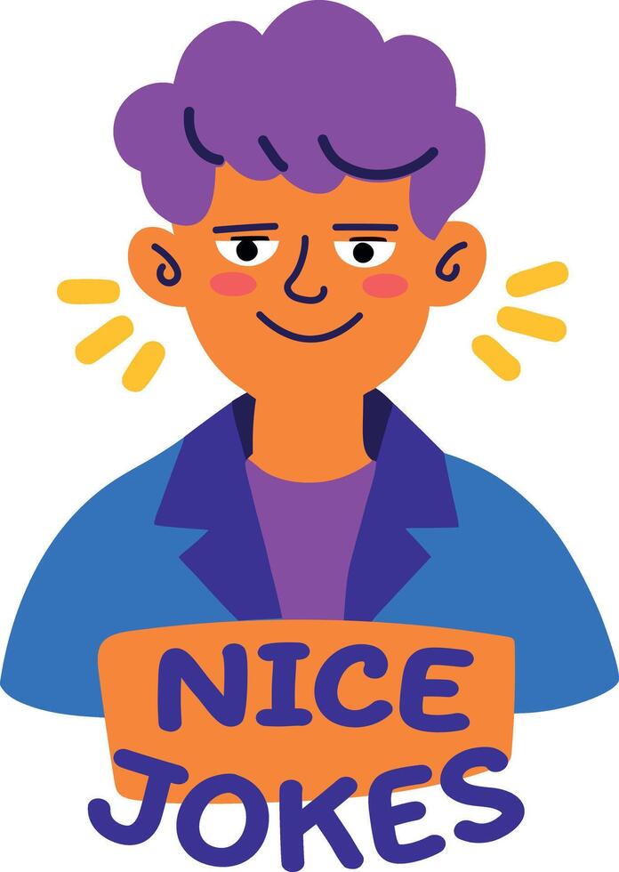 A flat sticker of a character with sarcastic expression saying nice jokes vector