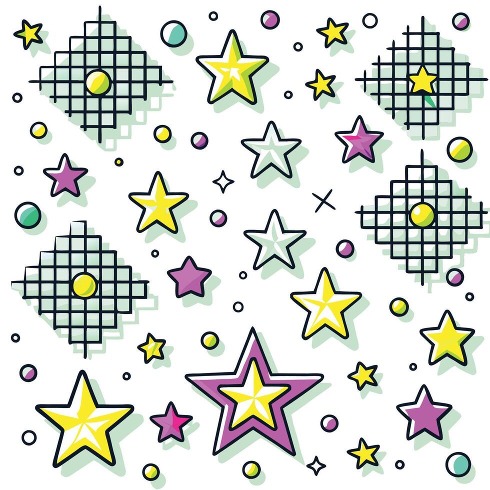 retro style illustration of stars and squares vector