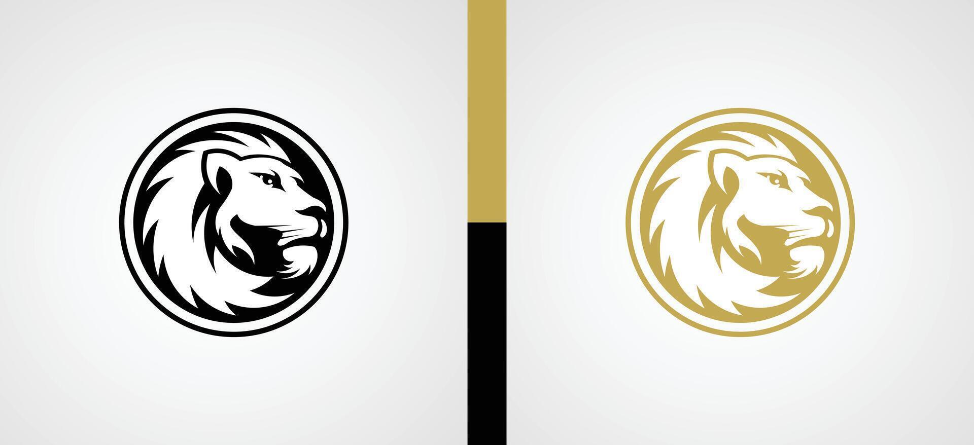 Beautiful mane lion head emblem logo design. Lion head icon in circle vector
