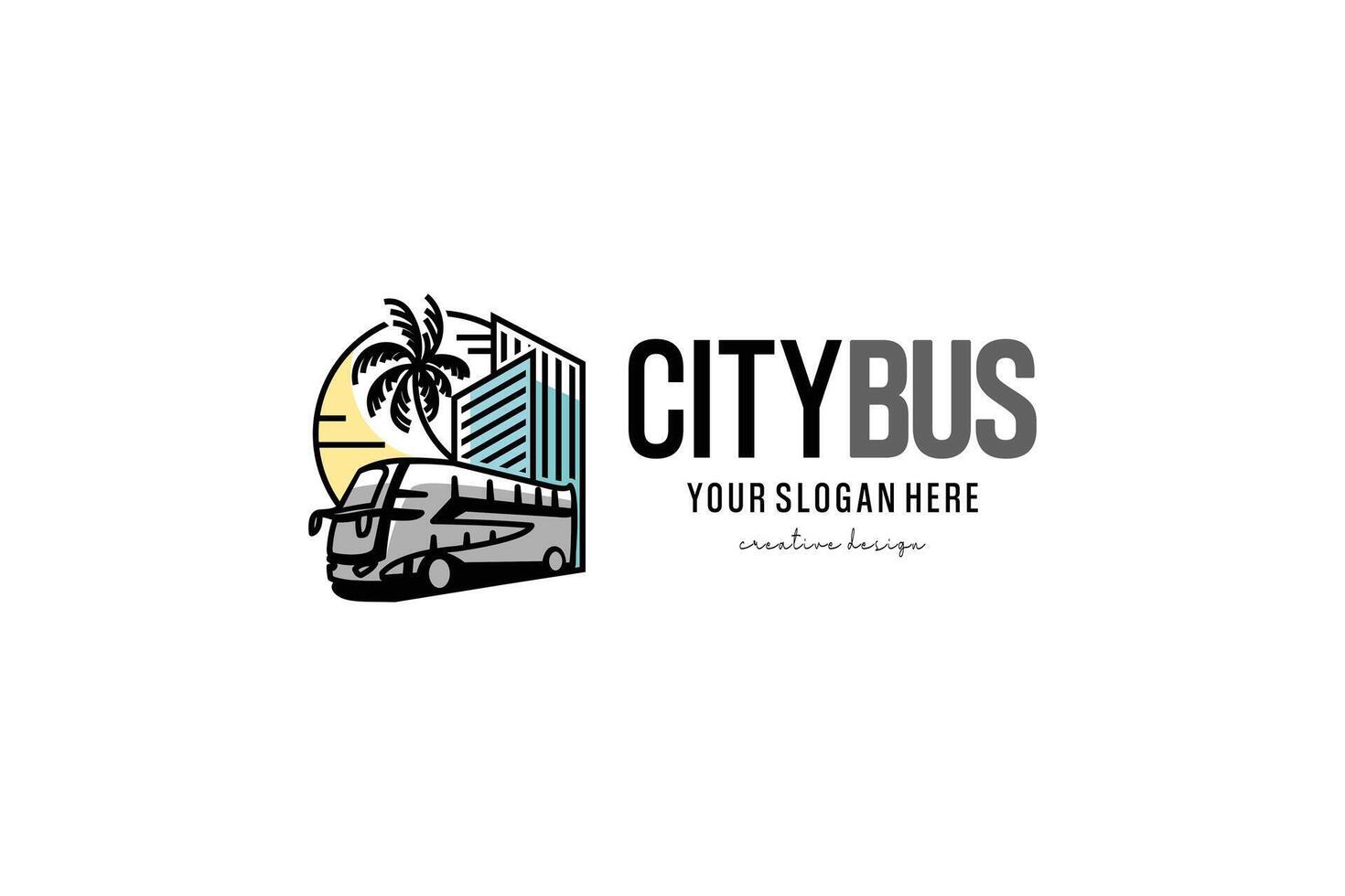 City bus travel transportation logo, bus and building logo vector