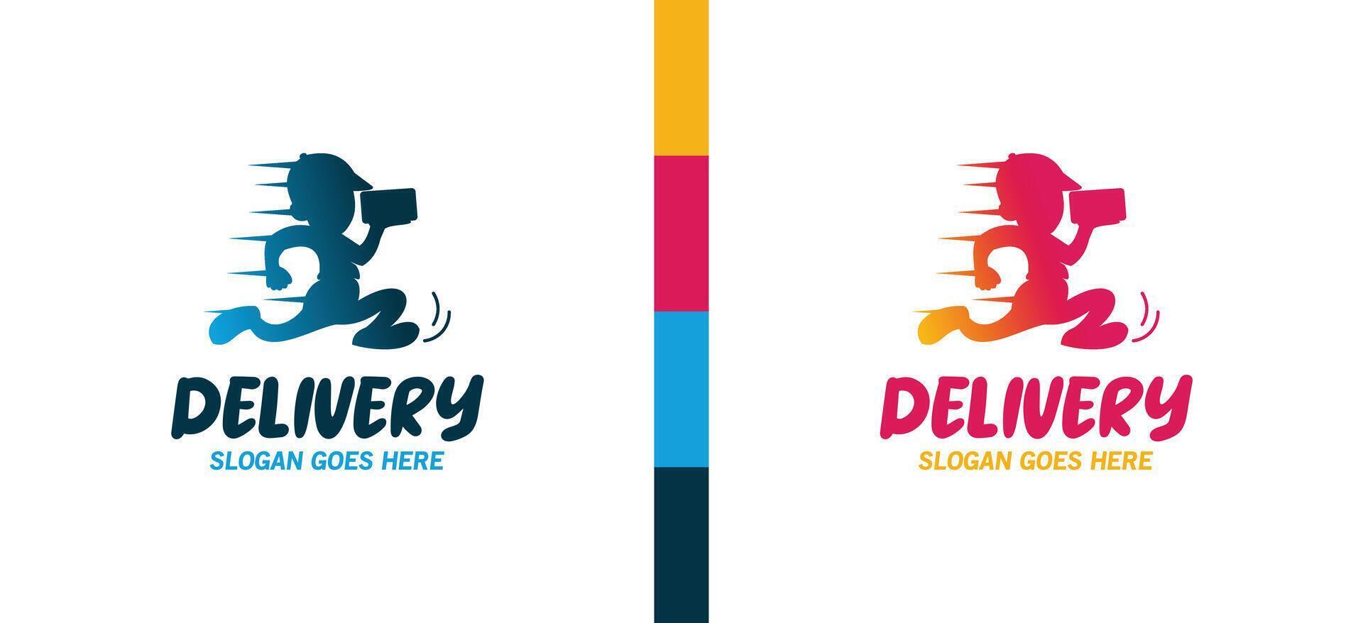 silhouette of a boy running very fast carrying goods in hand, fast delivery logo vector