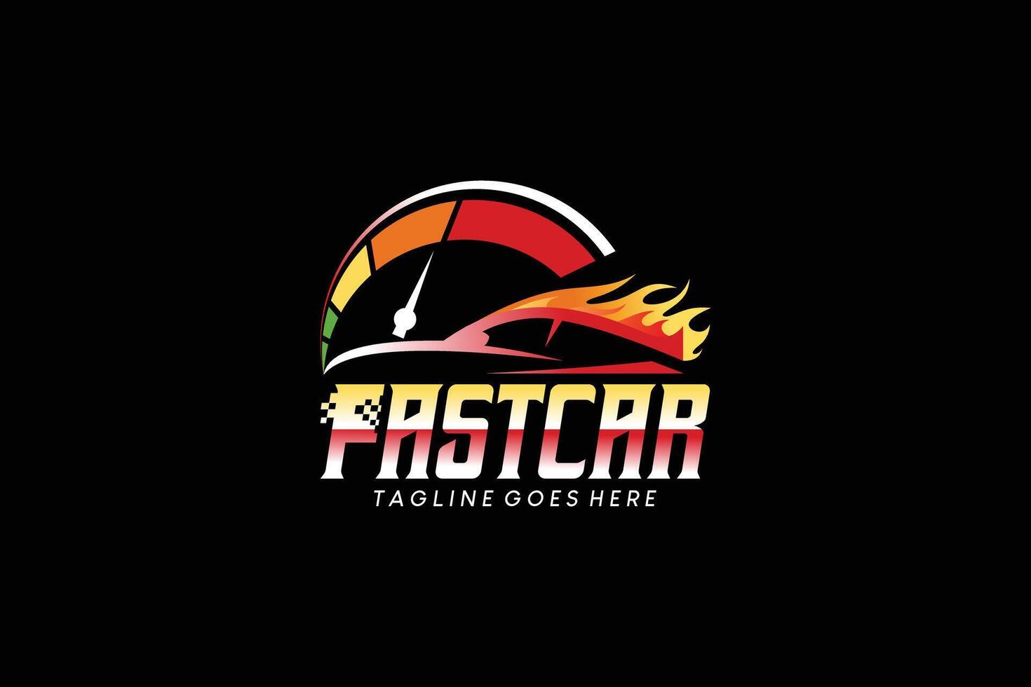 Car speed logo with fire symbol, fast car automotive logo vector