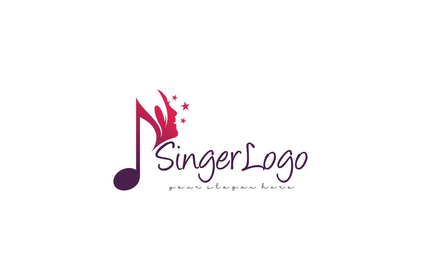 Singer woman logo, symbol of singing woman musical note icon vector