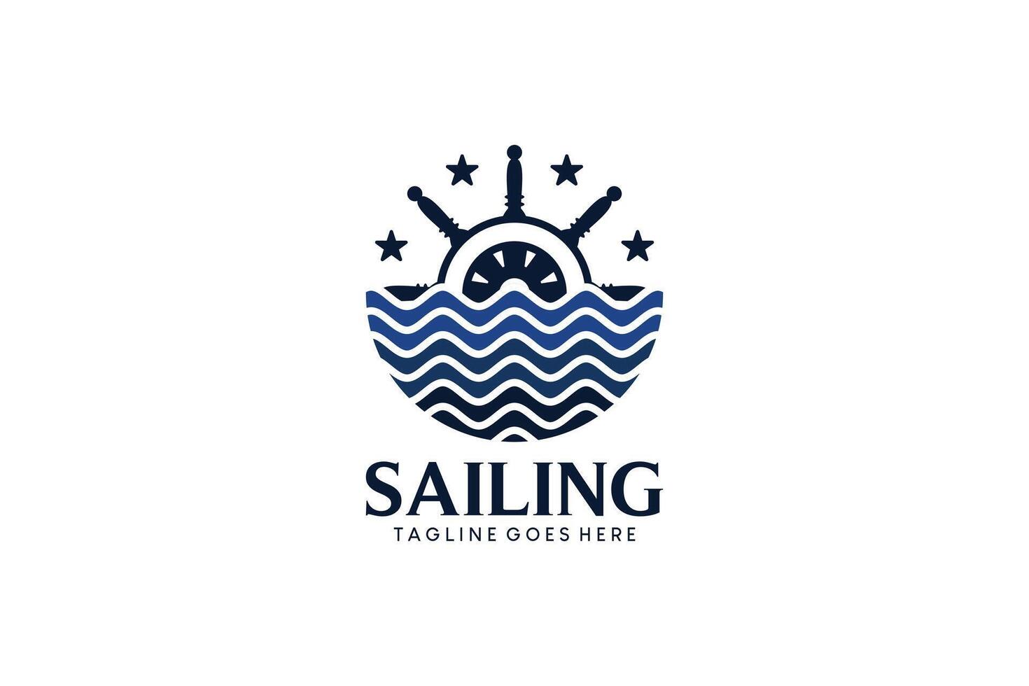 Logo design of ship steering wheel with wave symbol for sailing logo, sea adventure vector