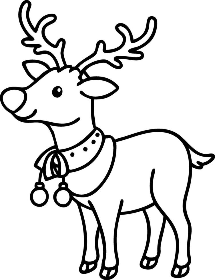 Adorable Christmas Reindeer Line Art with Antlers and Bells vector