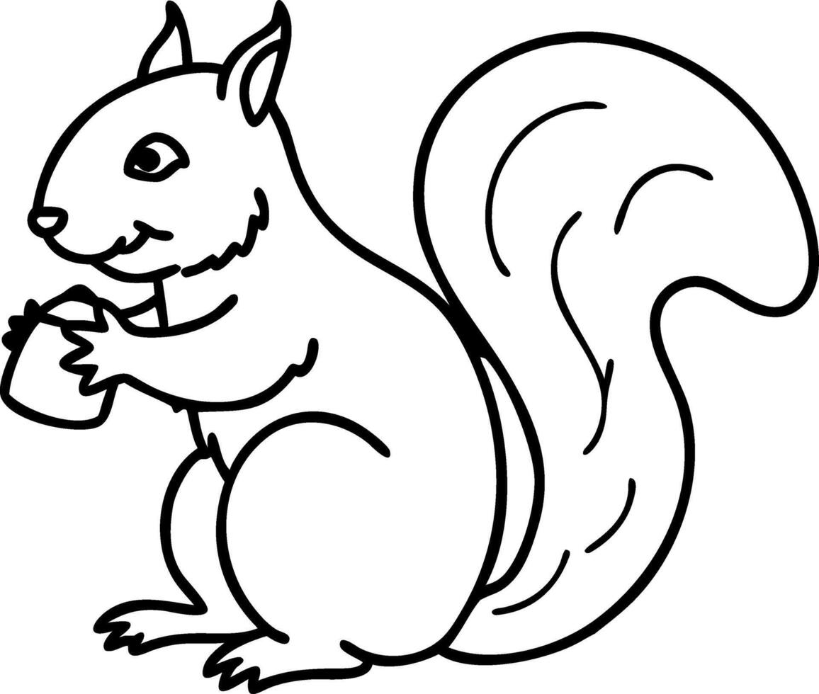 Adorable Squirrel Outline Eating Nut Illustration for Wildlife Art and Design vector