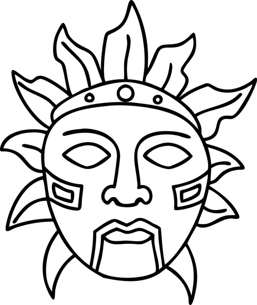 Ancient Aztec Sun Mask Line Art for Cultural Design Projects vector