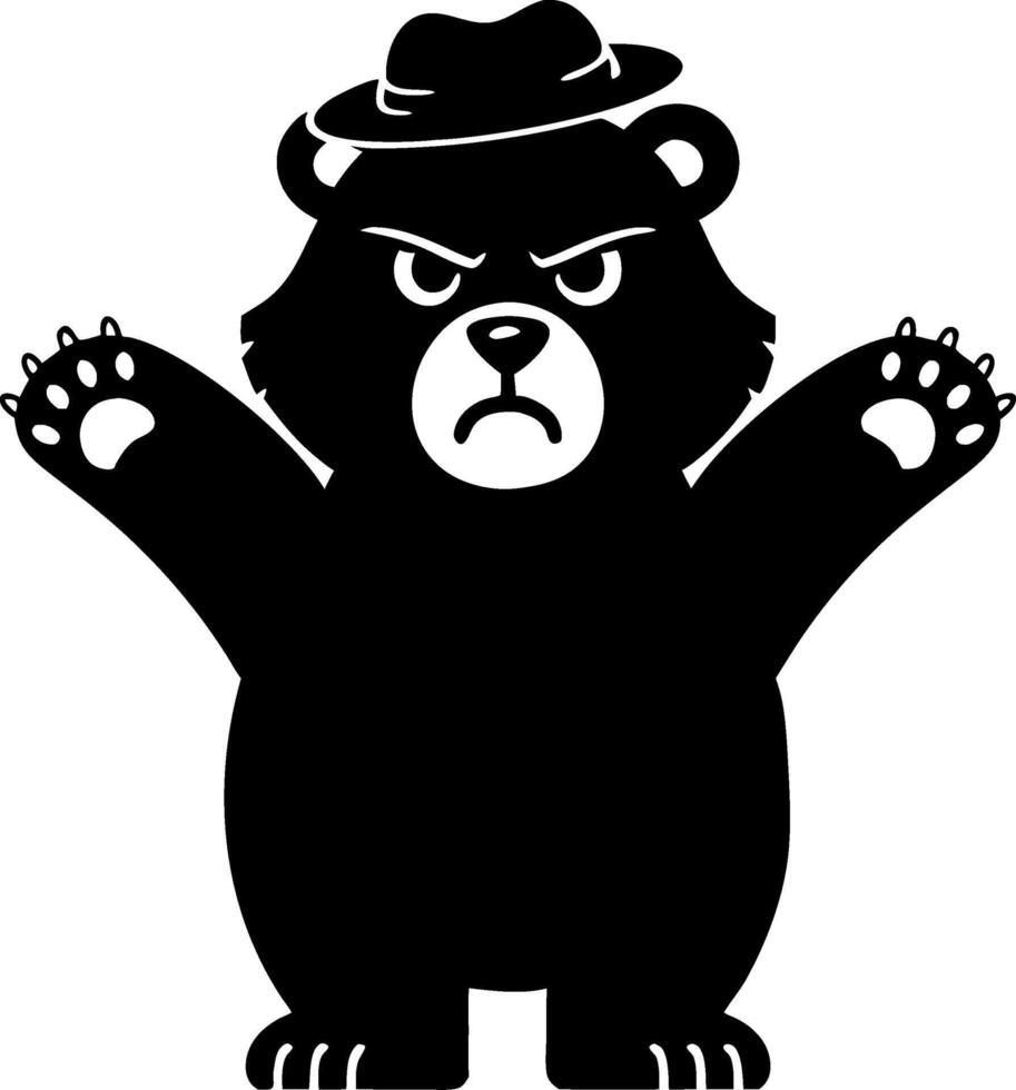 Angry Bear Cartoon Silhouette with Hat Illustration for Design Projects vector