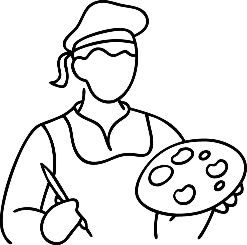 Artistic Painter Holding Palette and Brush Line Art Illustration vector