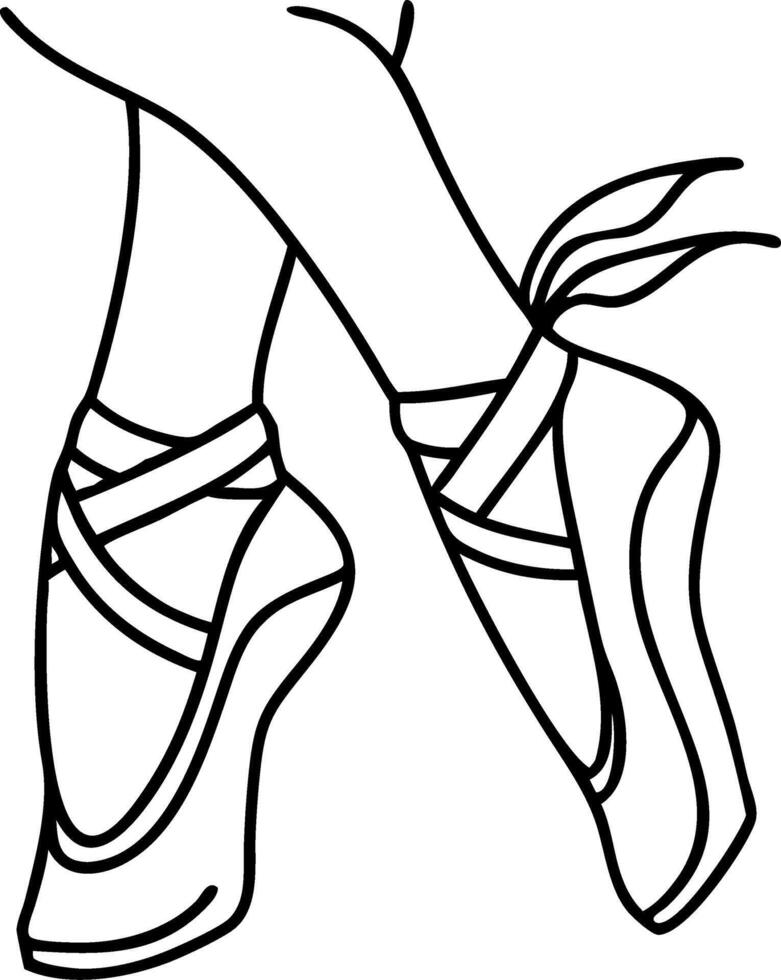 Ballet Pointe Shoes Illustration of Elegant Dancer Feet Line Art vector