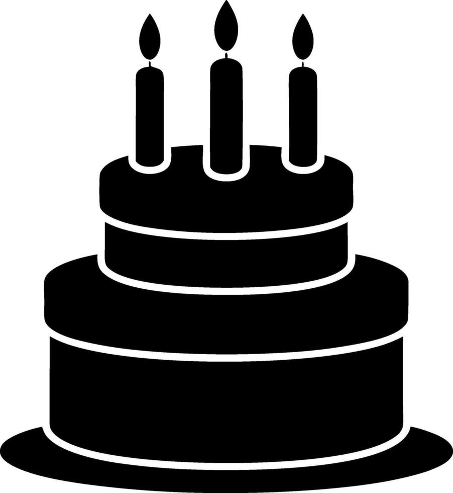 Birthday Cake Silhouette with Three Lit Candles Illustration vector
