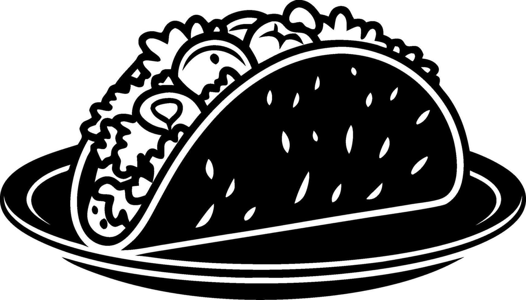 Black and White Illustration of Taco on Plate Perfect for Restaurants and Menus vector