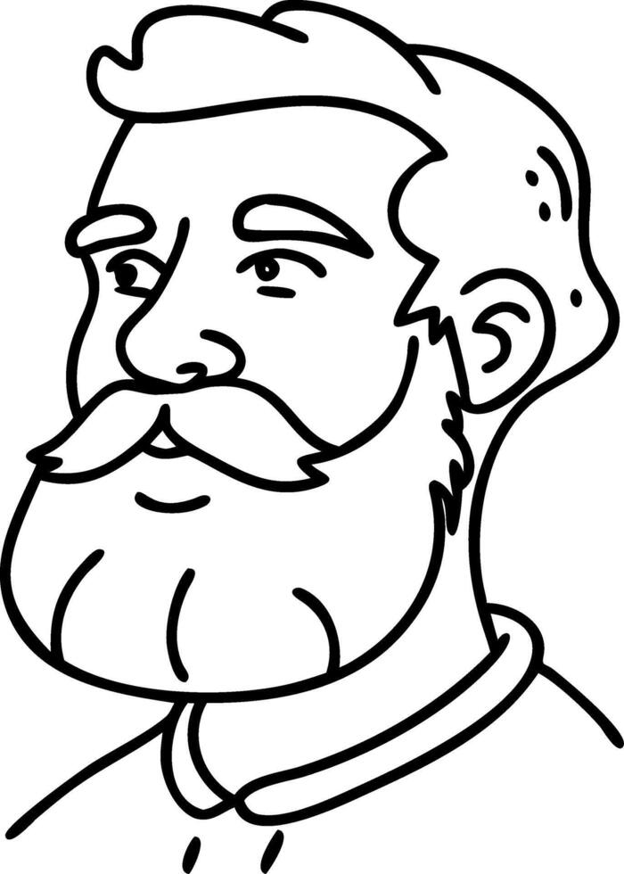 Black Line Art Bearded Man Portrait Illustration vector