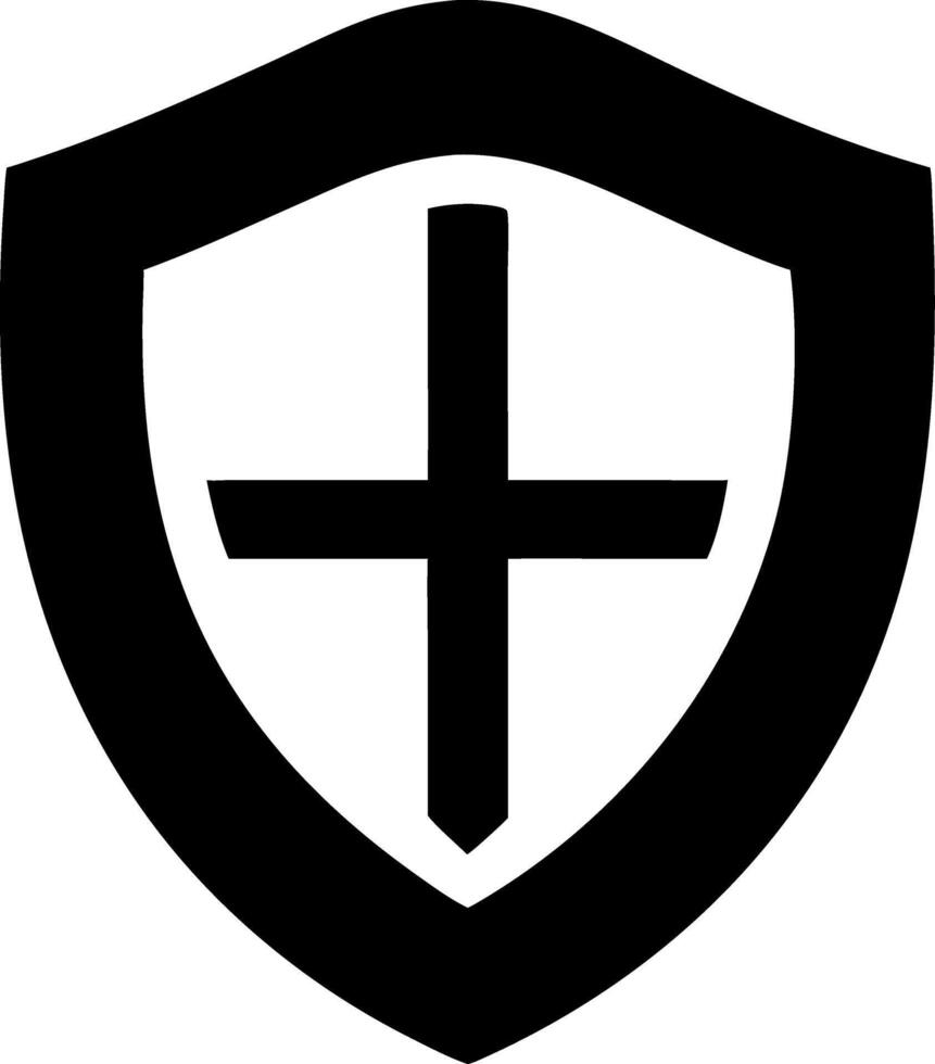 Black Shield with Cross Symbol for Security and Protection Design vector