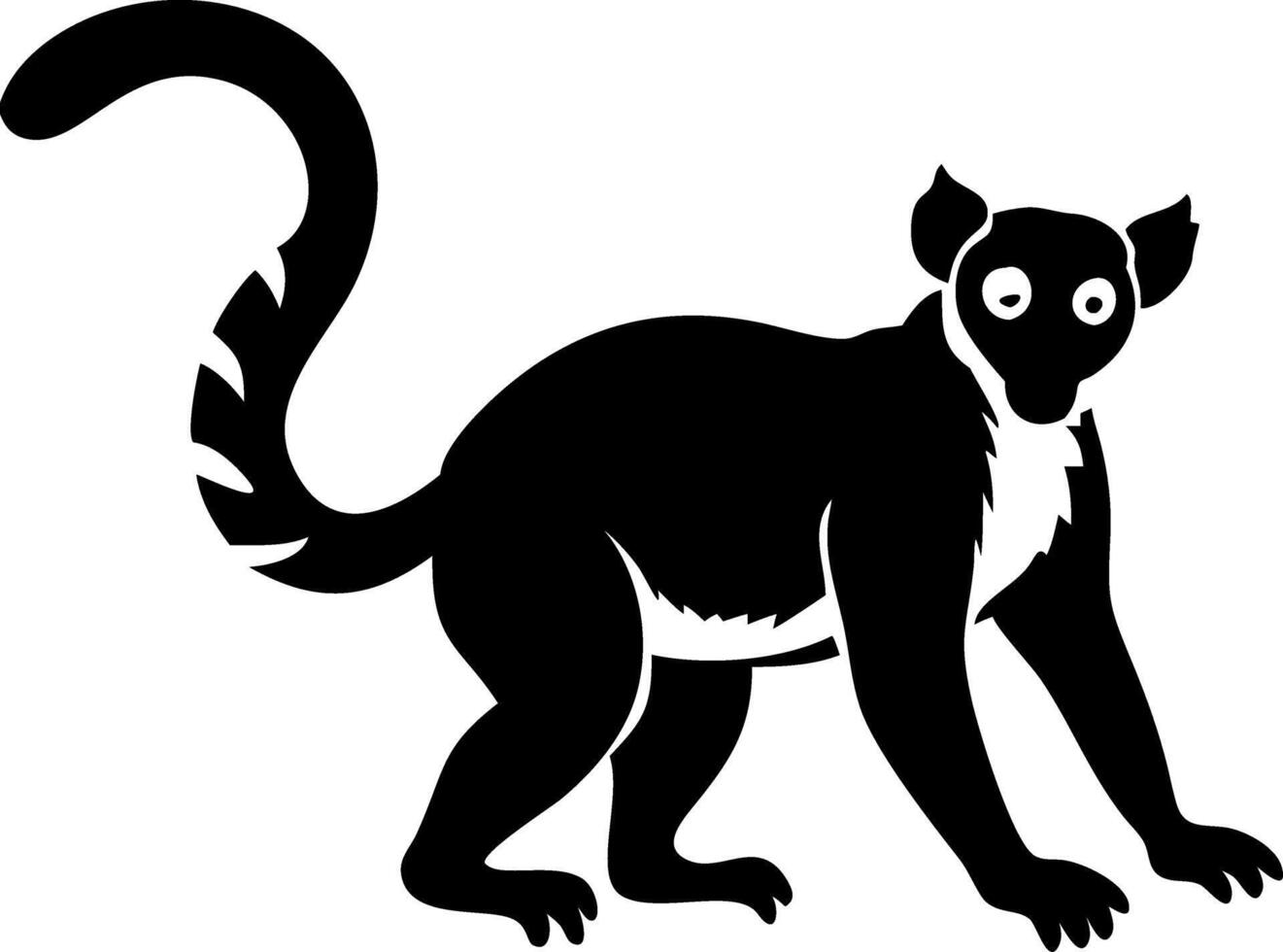 Black Silhouette of Lemur with Curved Tail on Grey Background Illustration vector