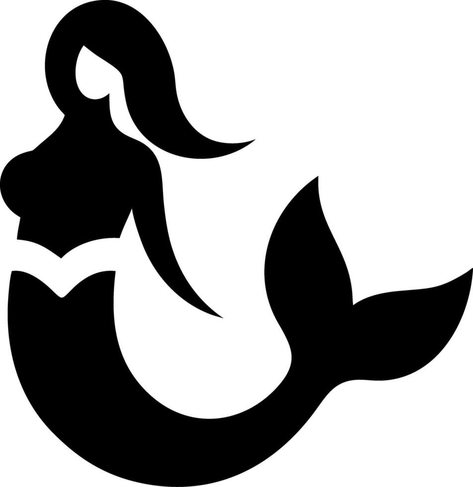 Black Silhouette of Mermaid with Flowing Hair and Tail Illustration vector