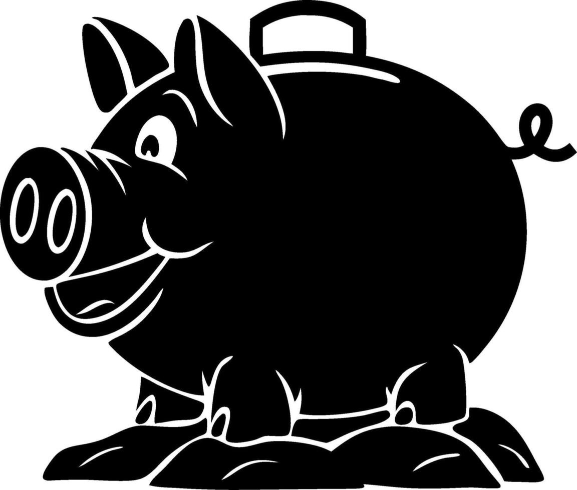 Black Silhouette Piggy Bank Illustration Symbolizing Savings and Finance vector