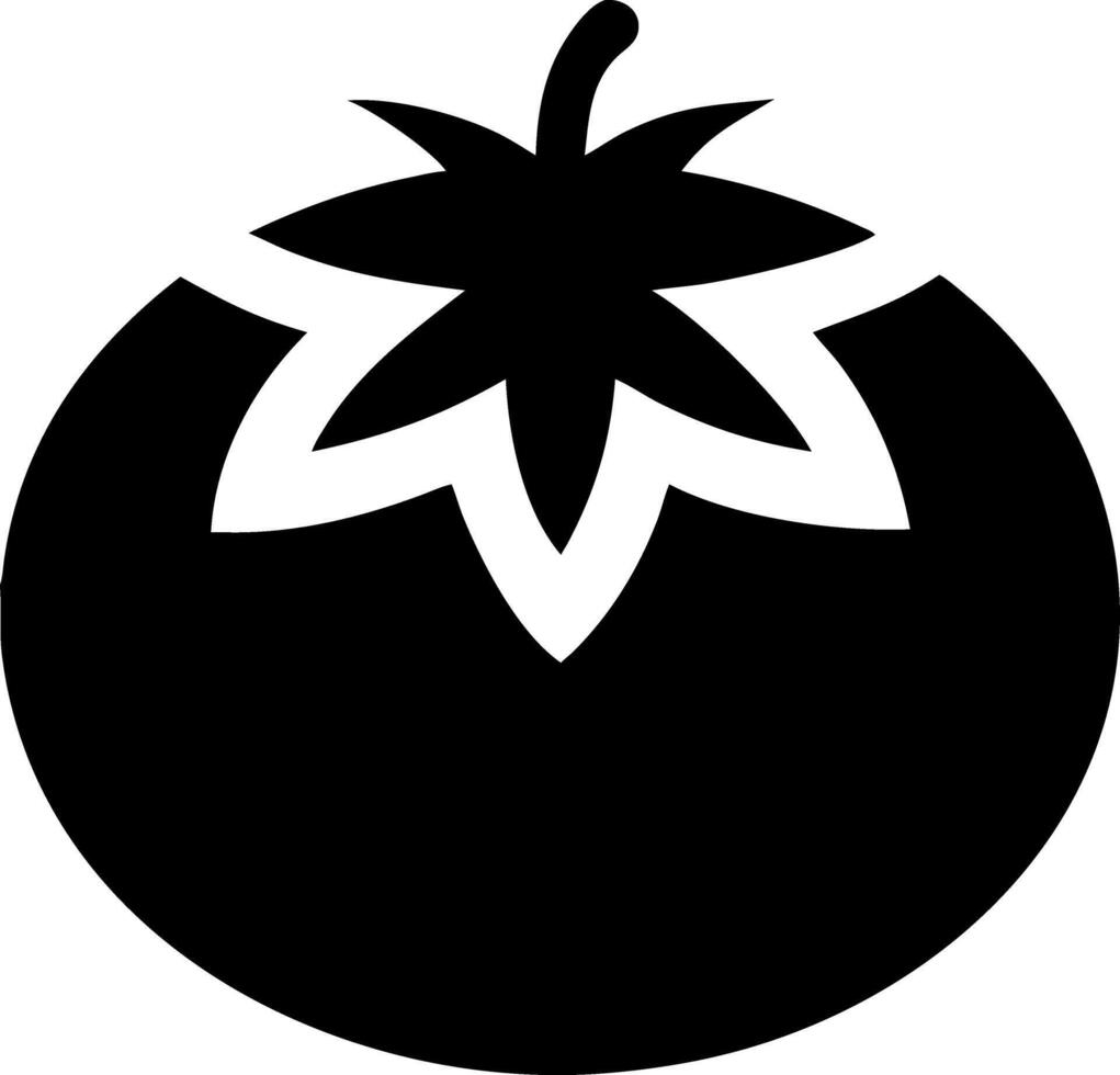 Black Silhouette of Tomato with Stylized Leaves on Transparent Background vector