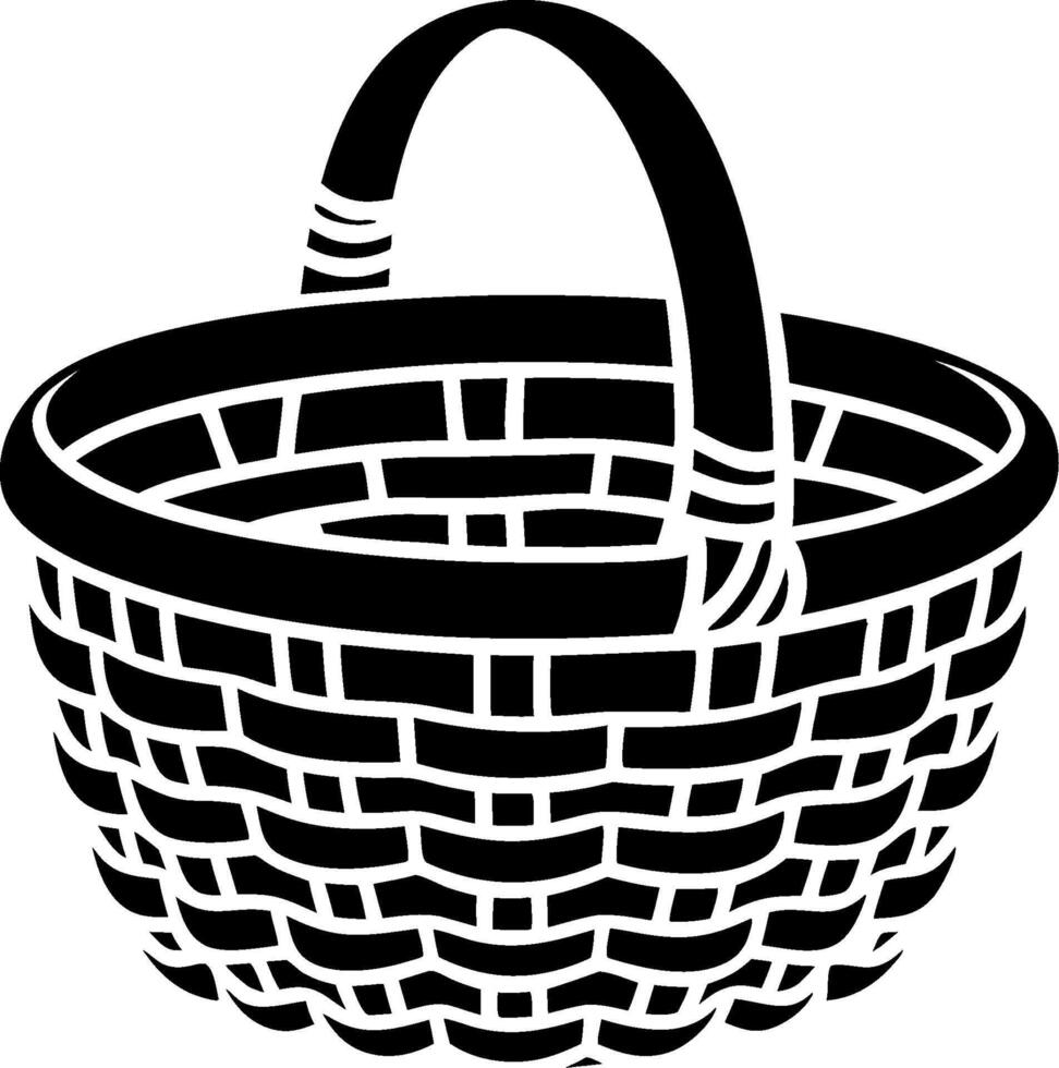 Black Illustration of Woven Basket with Handle for Design and Craft Projects vector