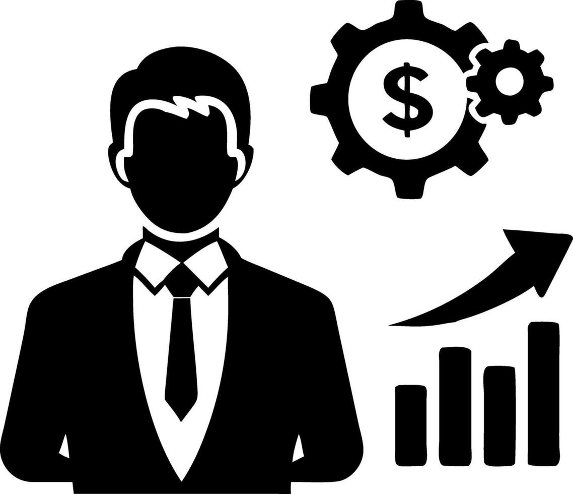 Business Growth Leader Silhouette with Finance Gear and Rising Graph vector