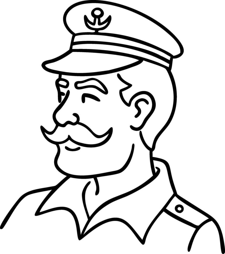 Captain Portrait Line Art Nautical Illustration with Anchor Hat for Marine Themes vector