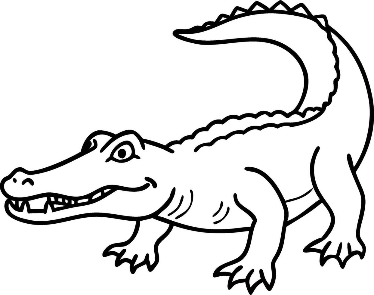 Cartoon Alligator Black Outline Illustration on Purple Background vector