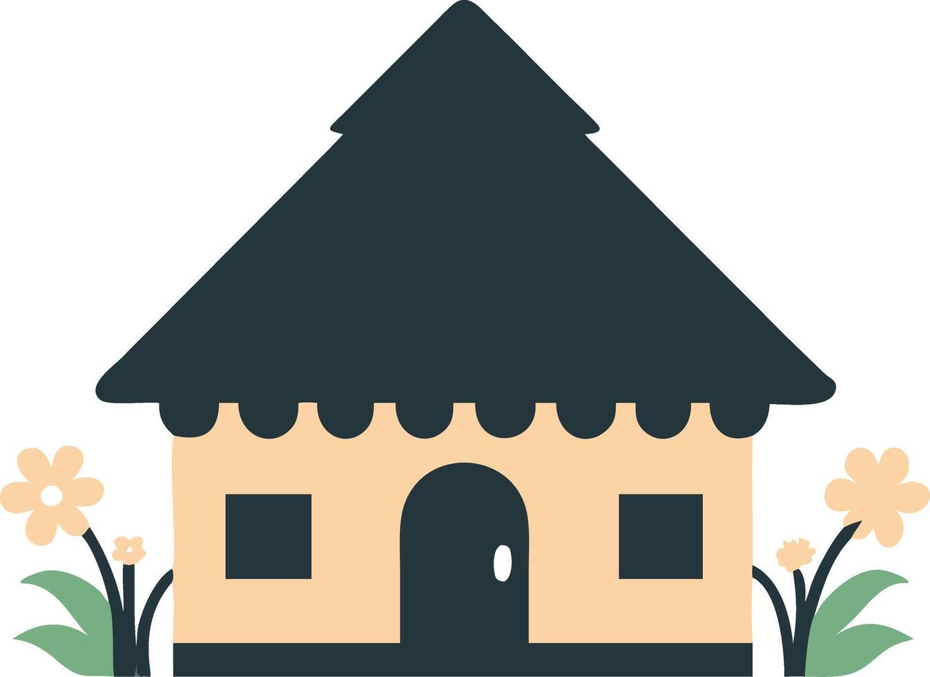 Charming Cartoon Cottage with Flowers and Rustic Aesthetic vector