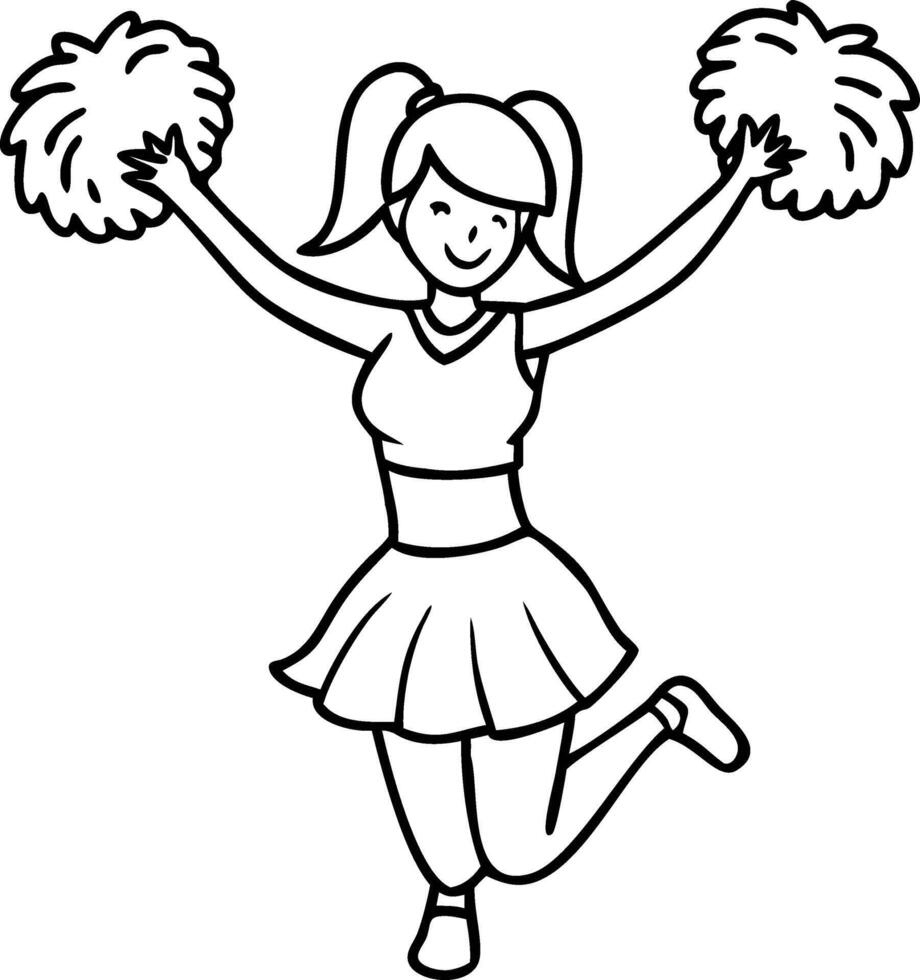 Cheerleader Illustration with Pom Poms and Cheerleading Pose vector