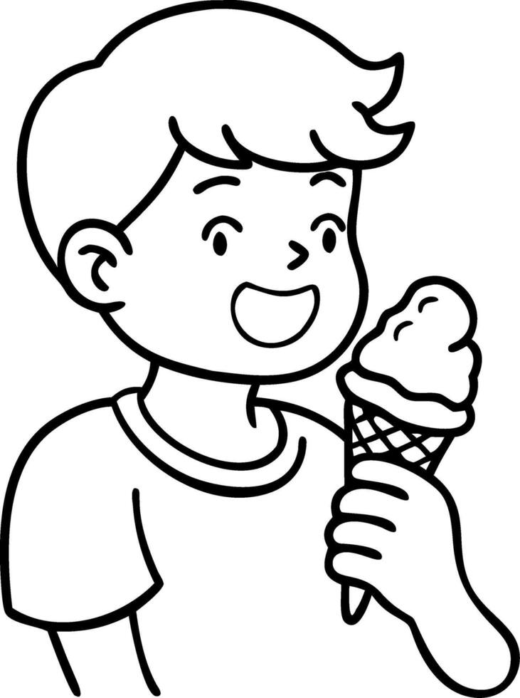 Child Enjoying Ice Cream Cone in Hand Drawn Style Illustration vector