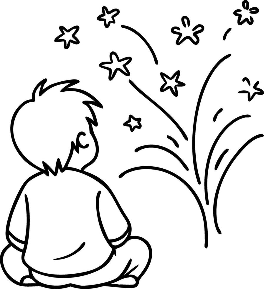 Child Sitting Dreaming of Stars in Abstract Art Illustration vector