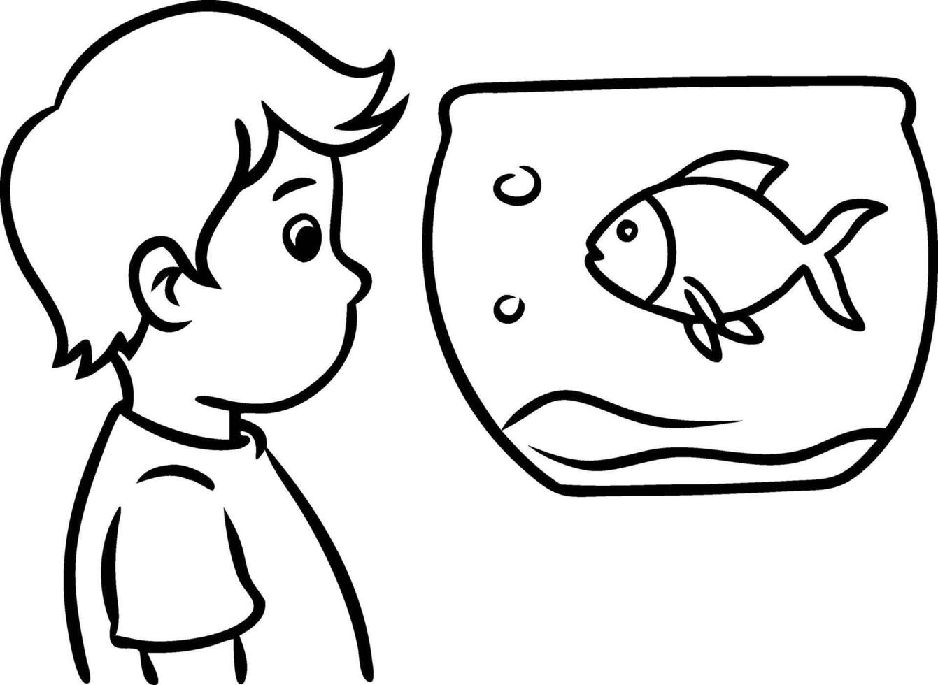 Child Observing Fish in Bowl Minimalist Illustration Art vector
