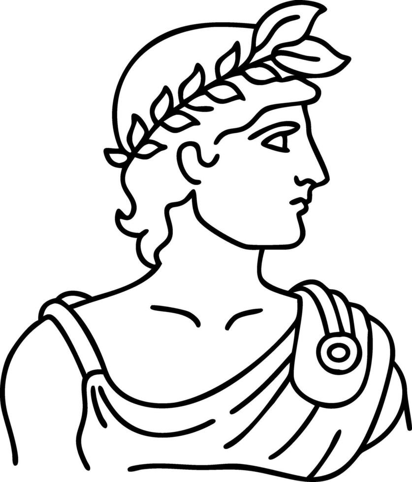 Classical Greek Bust Line Art Illustration Laurel Wreath Profile vector
