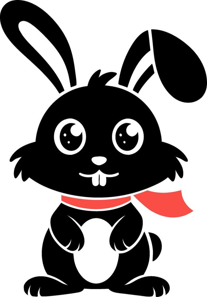 Cute Black Bunny Cartoon Illustration with Red Scarf for Kids and Nursery Art vector