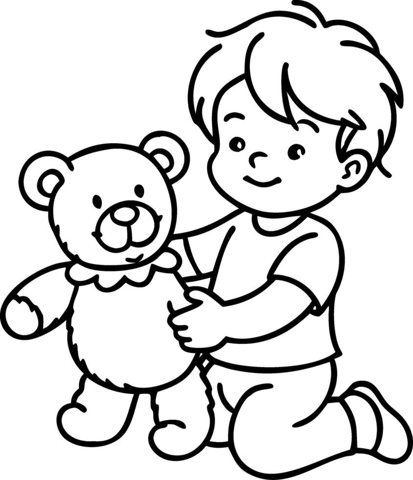 Cute Child Hugging Teddy Bear Illustration for Kids Playroom Decor vector