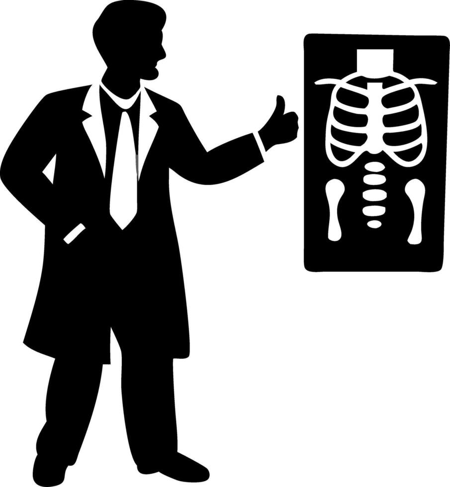 Doctor Approving X-ray Scan Silhouette Medical Professional with Skeleton vector