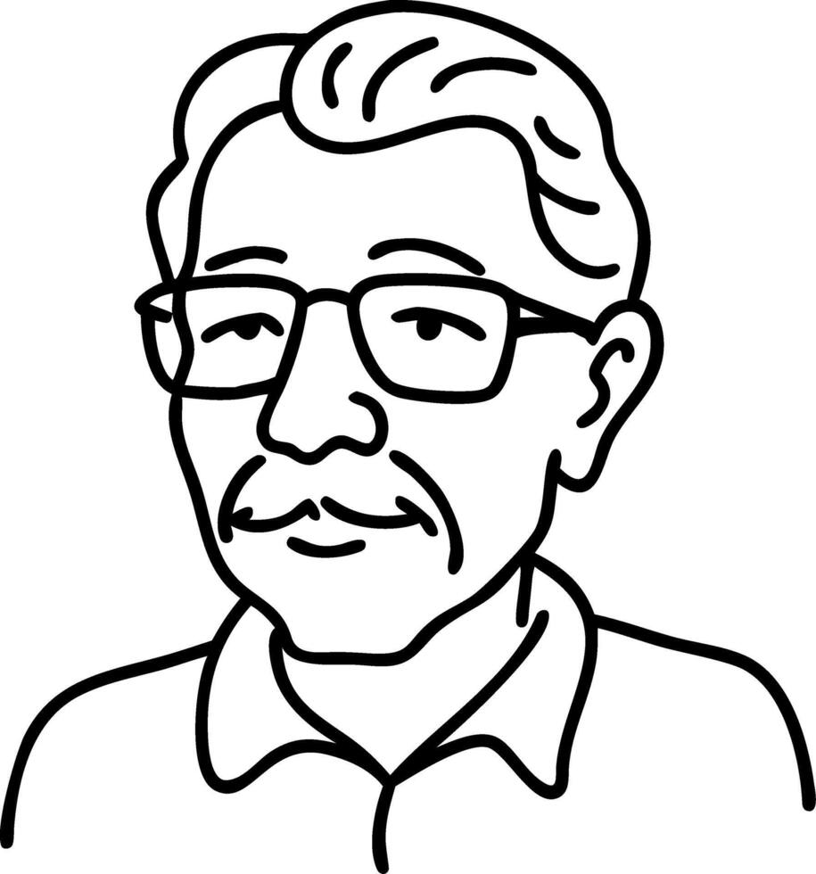 Elderly Man Line Drawing Art Illustration Portrait with Glasses vector