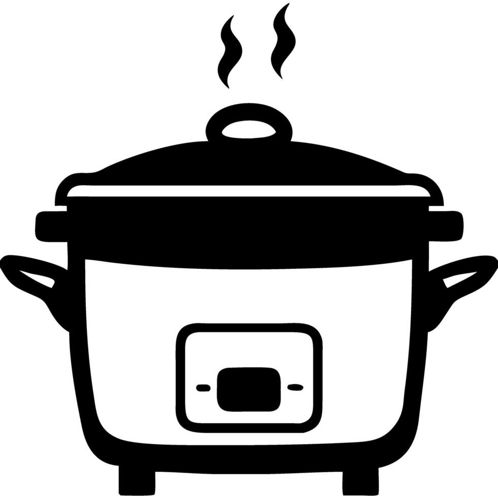Electric Rice Cooker Silhouette with Steam Rising for Kitchen Appliance Design vector