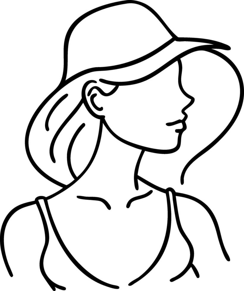 Elegant Female Line Art with Hat Illustration for Fashion Design vector