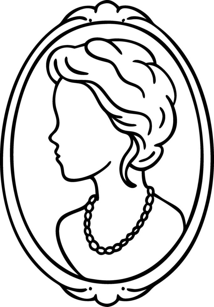 Elegant Victorian Cameo Silhouette Portrait of Woman in Oval Frame vector