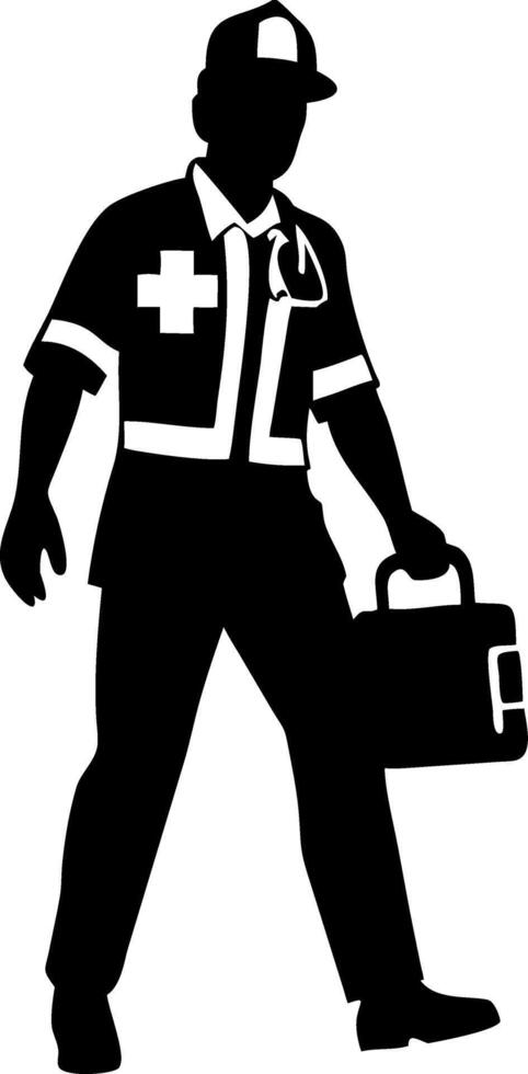 Emergency Paramedic Silhouette Illustration with Medical Bag vector