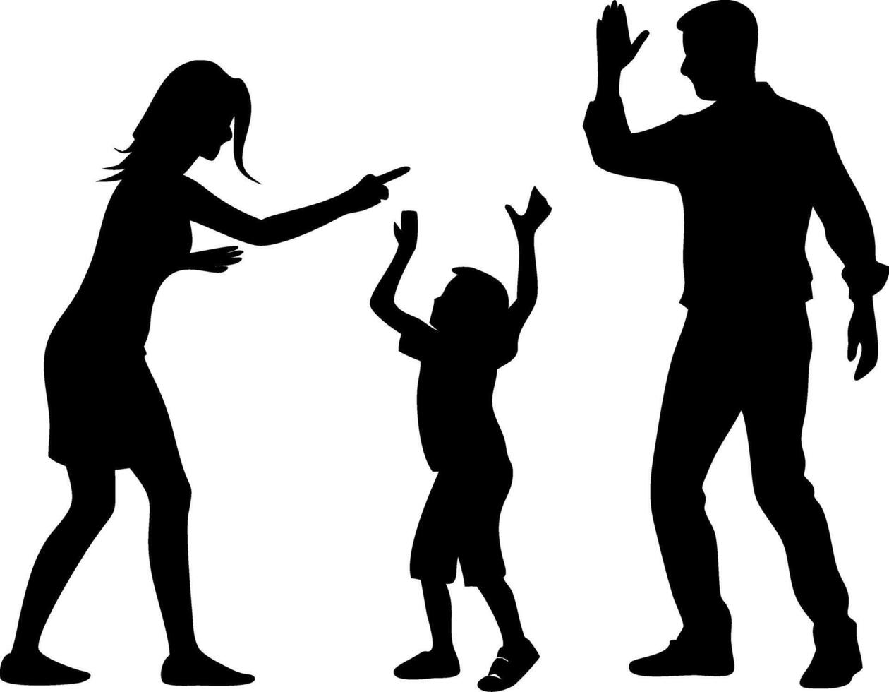 Family Conflict Silhouette Parents Arguing with Child Illustration vector