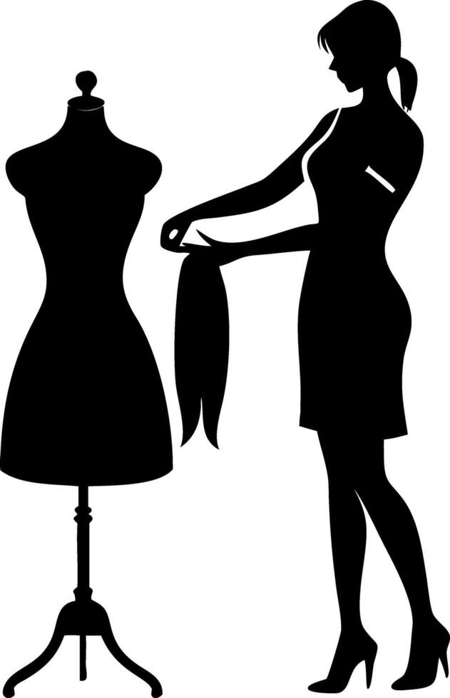 Fashion Designer with Dress Form Silhouette Illustrating Dressmaking Process vector