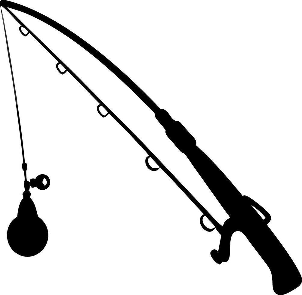 Fishing Rod with Reel and Lure Silhouette for Outdoor Recreation Graphics vector