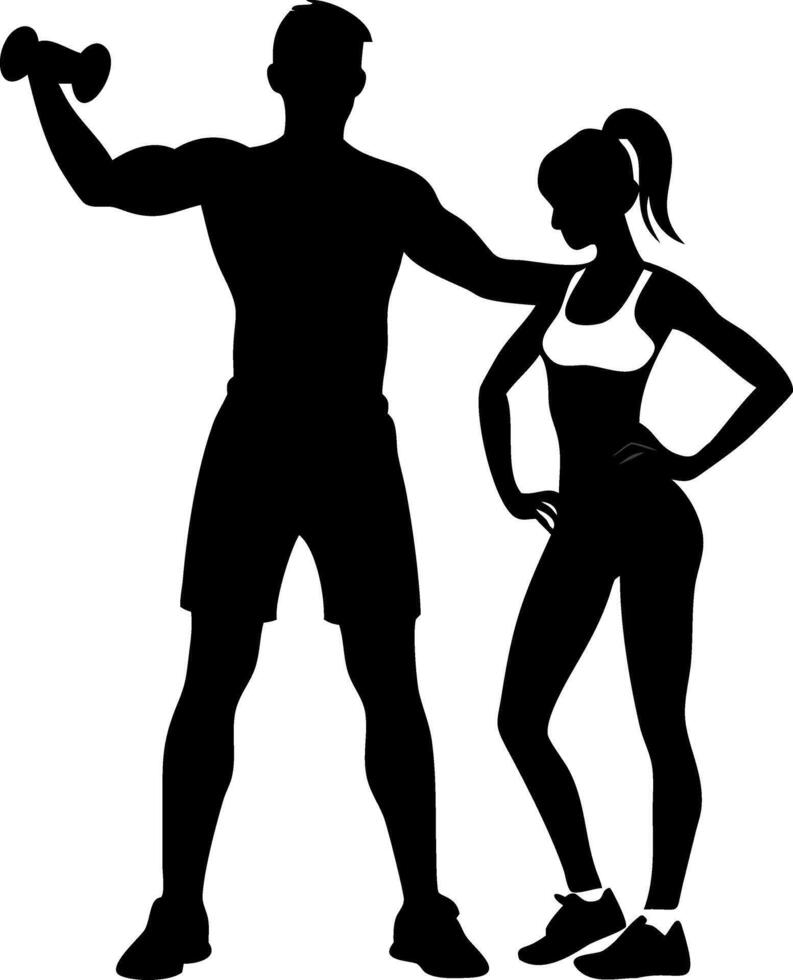 Fitness Couple Silhouette with Dumbbell in Athletic Poses for Exercise Inspiration vector