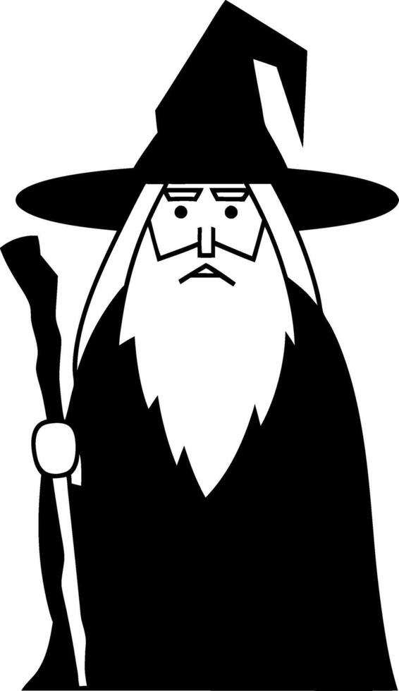 Gray Bearded Wizard Illustration with Hat and Staff Art Fantasy Theme vector