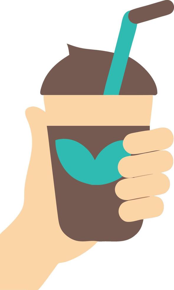 Hand Holding Iced Chocolate Drink with Straw for Beverage Branding vector